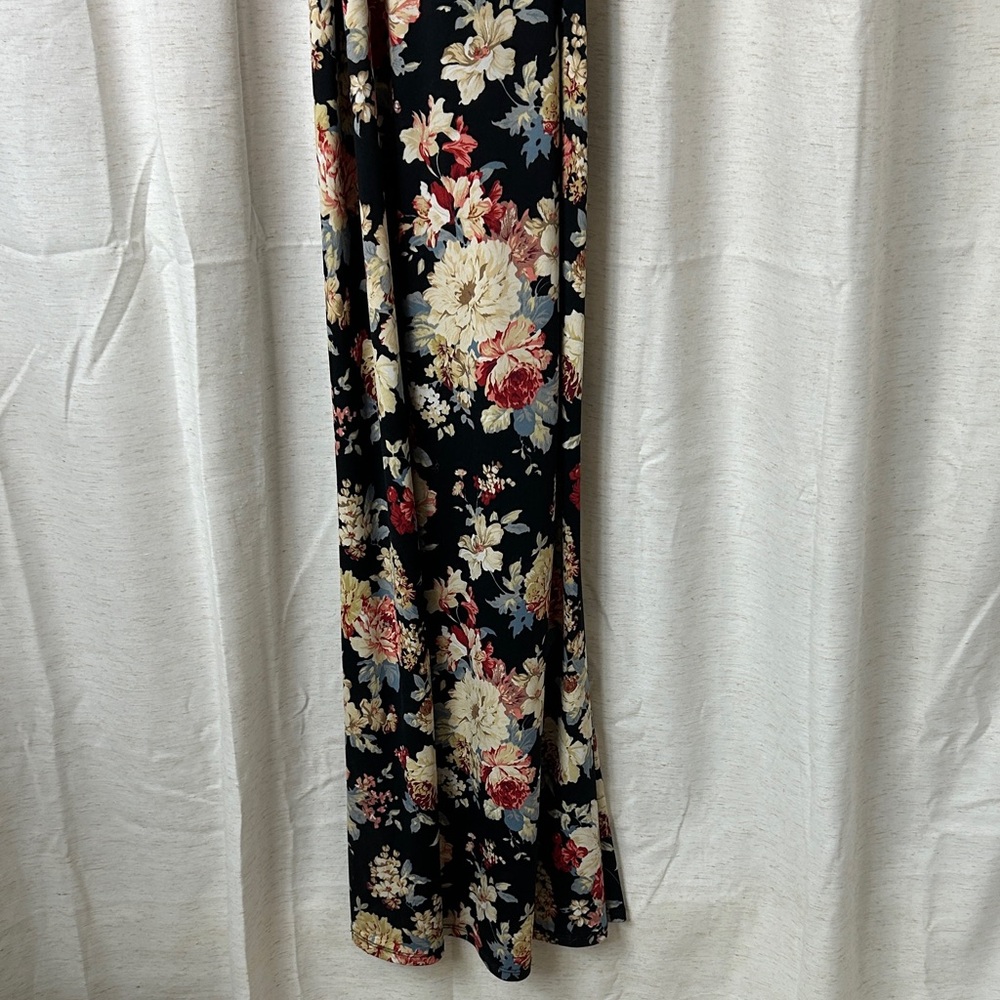 Black Floral Wrap Maxi Dress with Red & Cream Blooms - Picture 6 of 8